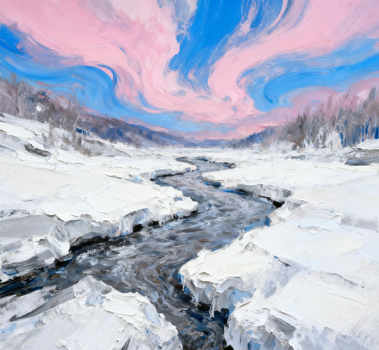 #DA2500563 Winter Stream Under Pink - Blue Skies